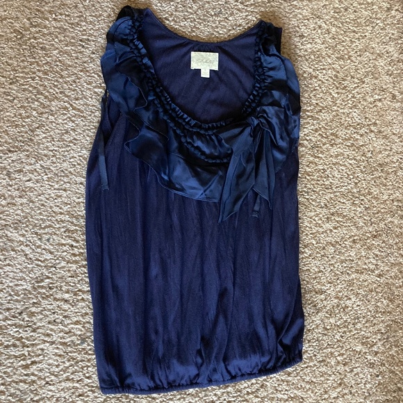 Deletta Tops - Anthropologie Deletta Navy Blue Sleeveless Removable Ruffle Neck Top, Size S